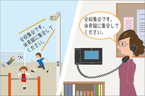教室からタイムリーに校内放送できるイラスト