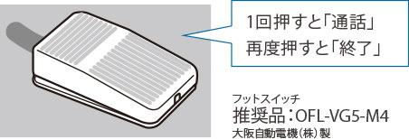 1回押すと「通話」再度押すと「終了」フットスイッチ推奨品：OFL-VG5-M4大阪自動電気（株）製