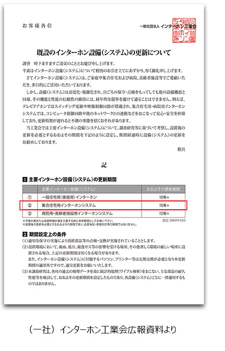 既設のインターホン設備（システム）の更新についてのご案内