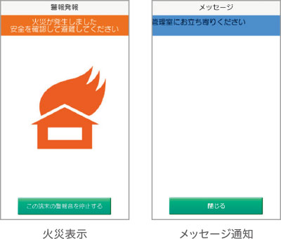 火災・メッセージ表示例