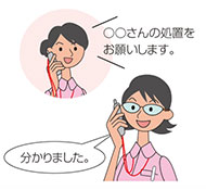 〇〇さんの処置をお願いします。分かりました。