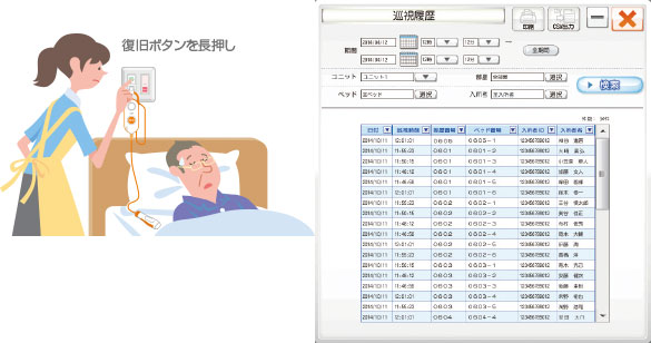 復旧ボタンの長押しで、見回り履歴を残せます。